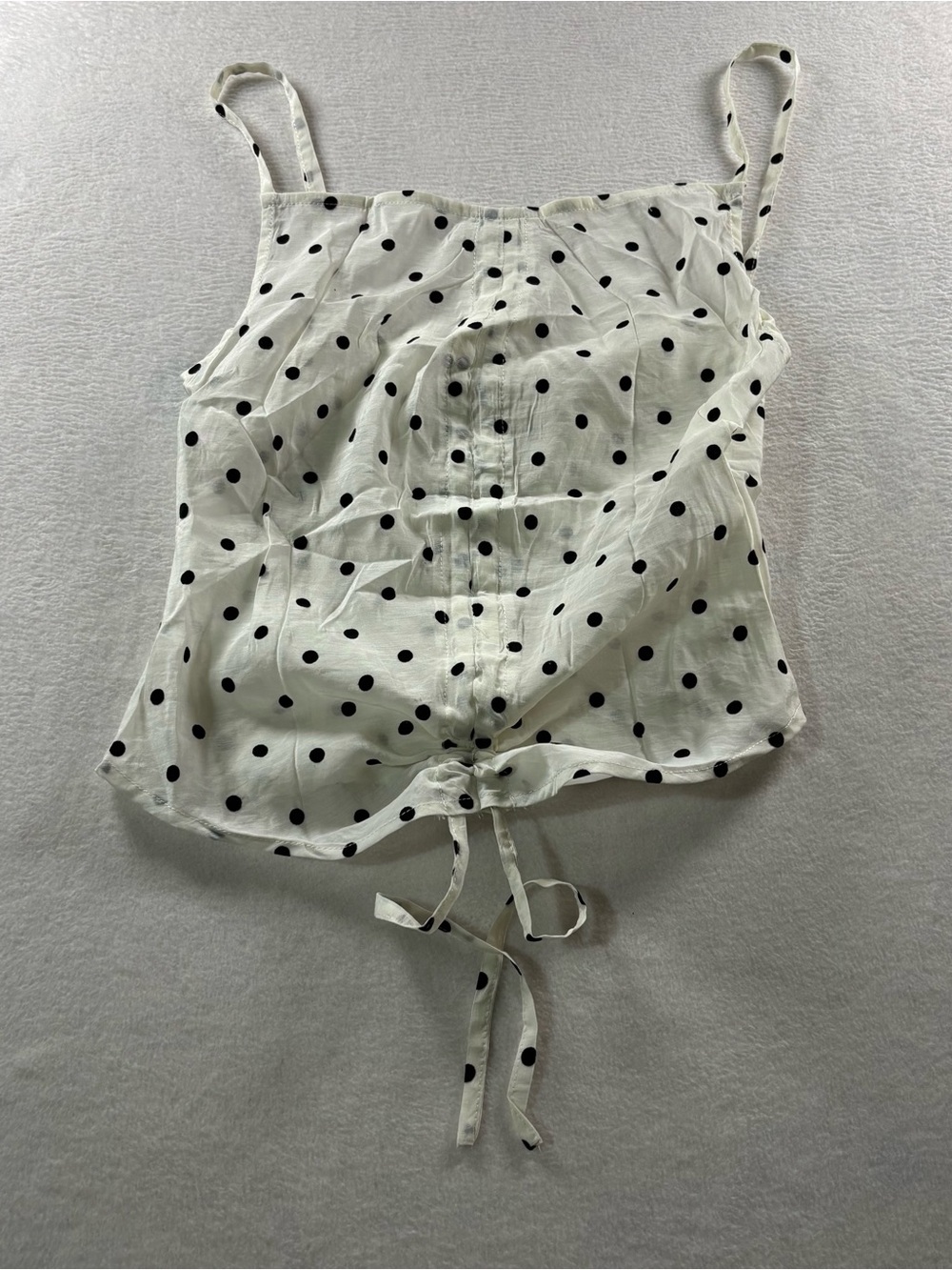 Polka Dot Gather in Front Sheer Cami Top - White with Black Dots